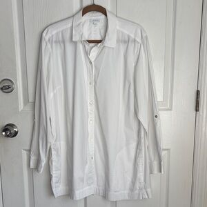 J.Jill White Shirt Collection Collar Button Down Tunic with Pockets Size Large